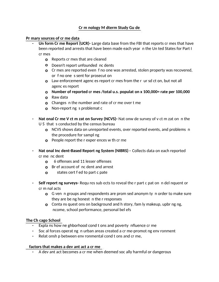 Study Guide for Criminology Midterm