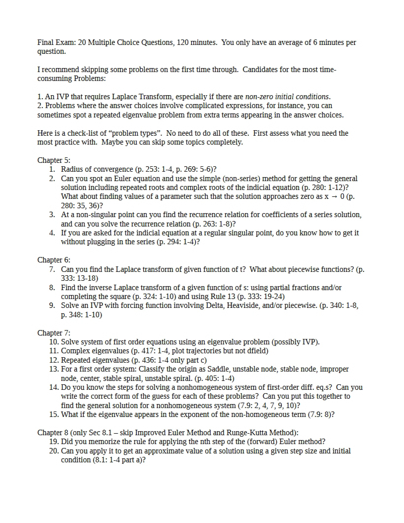 Study Guide for Final
