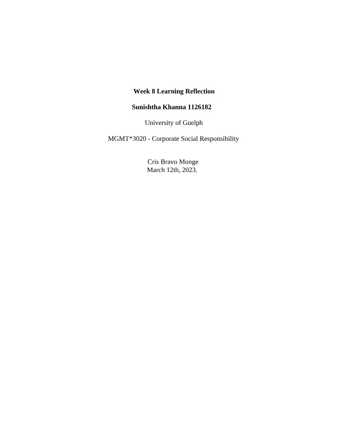 Learning Reflection for Week 8