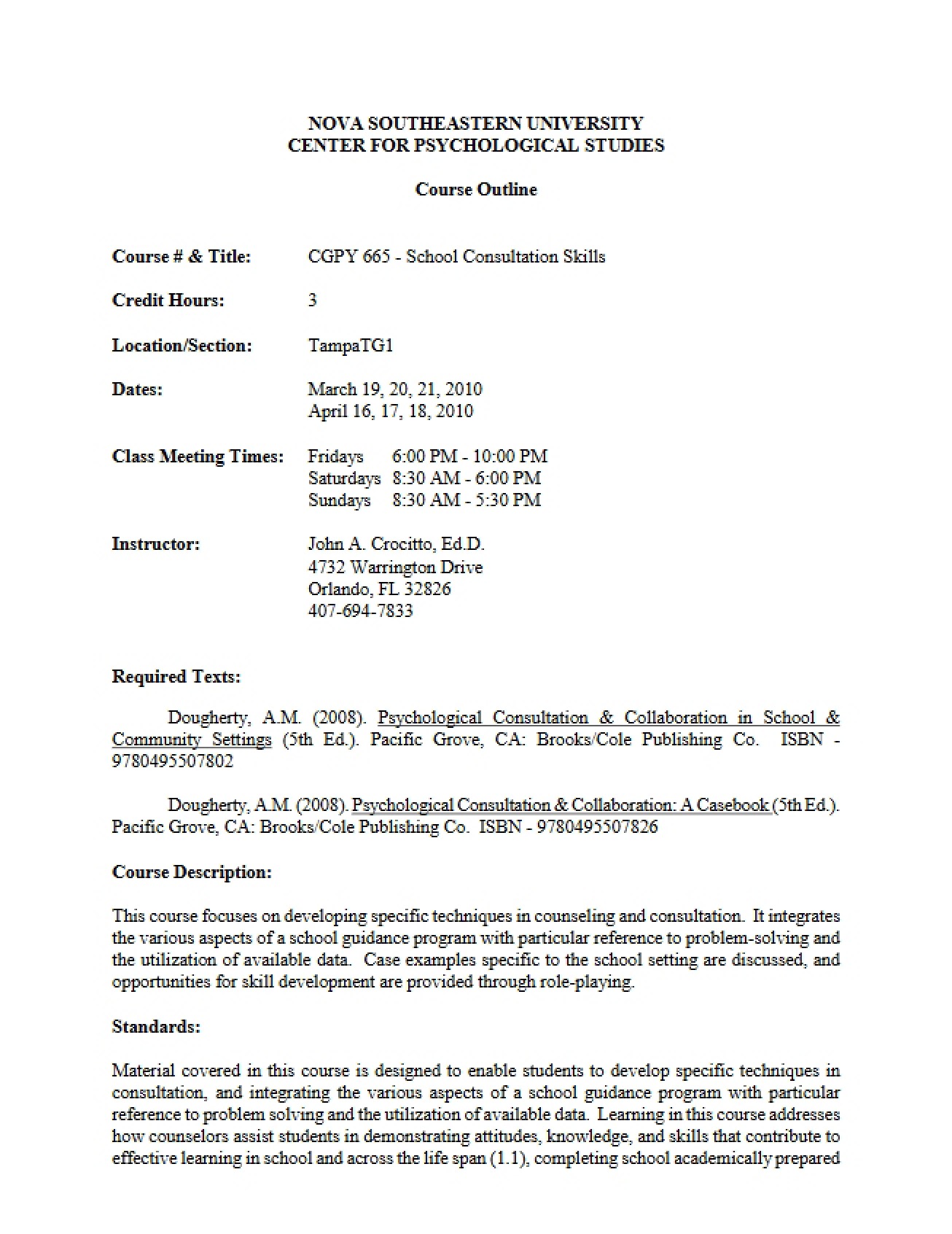 Skills for School Consultation Syllabus