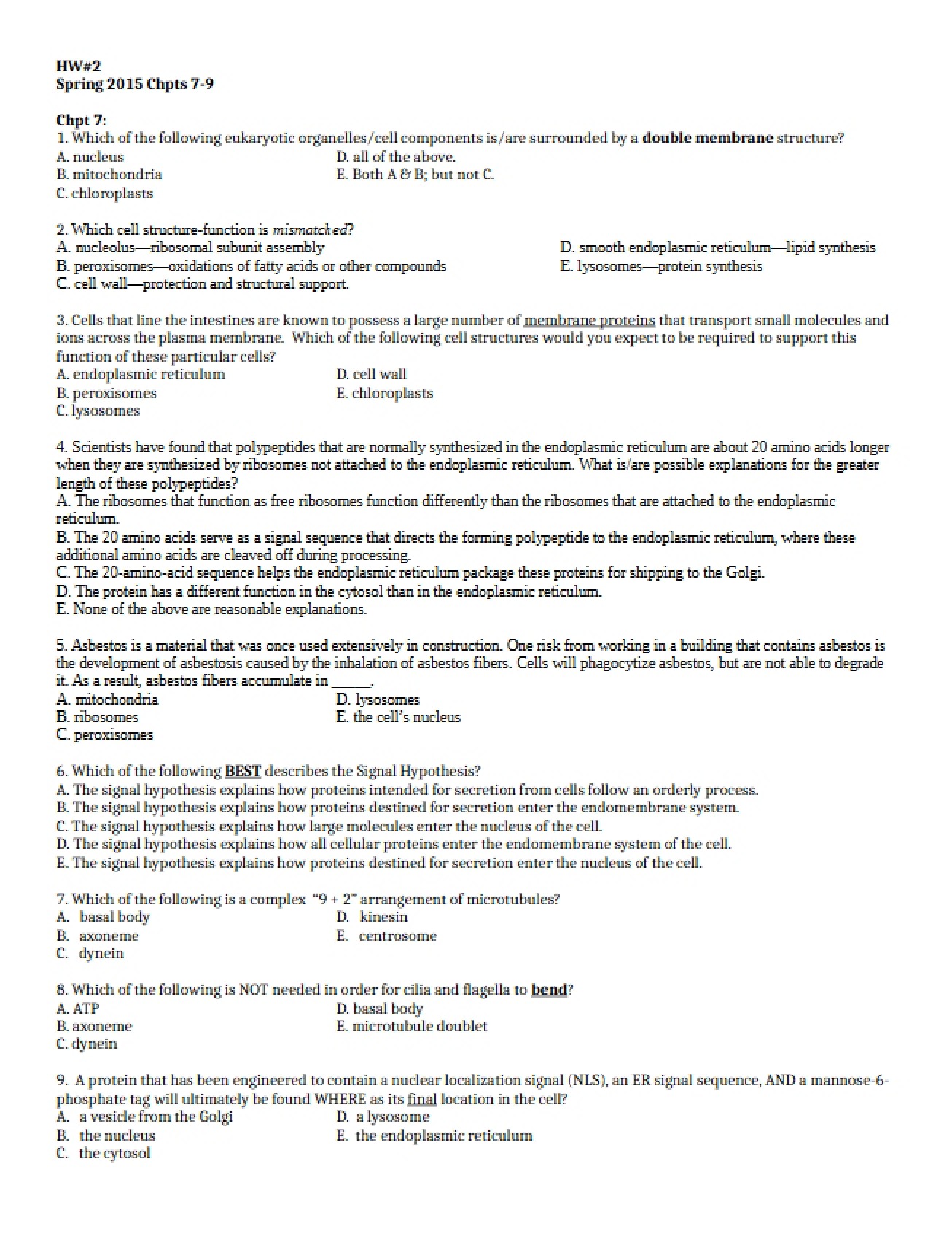 Cell Bio Homework Two