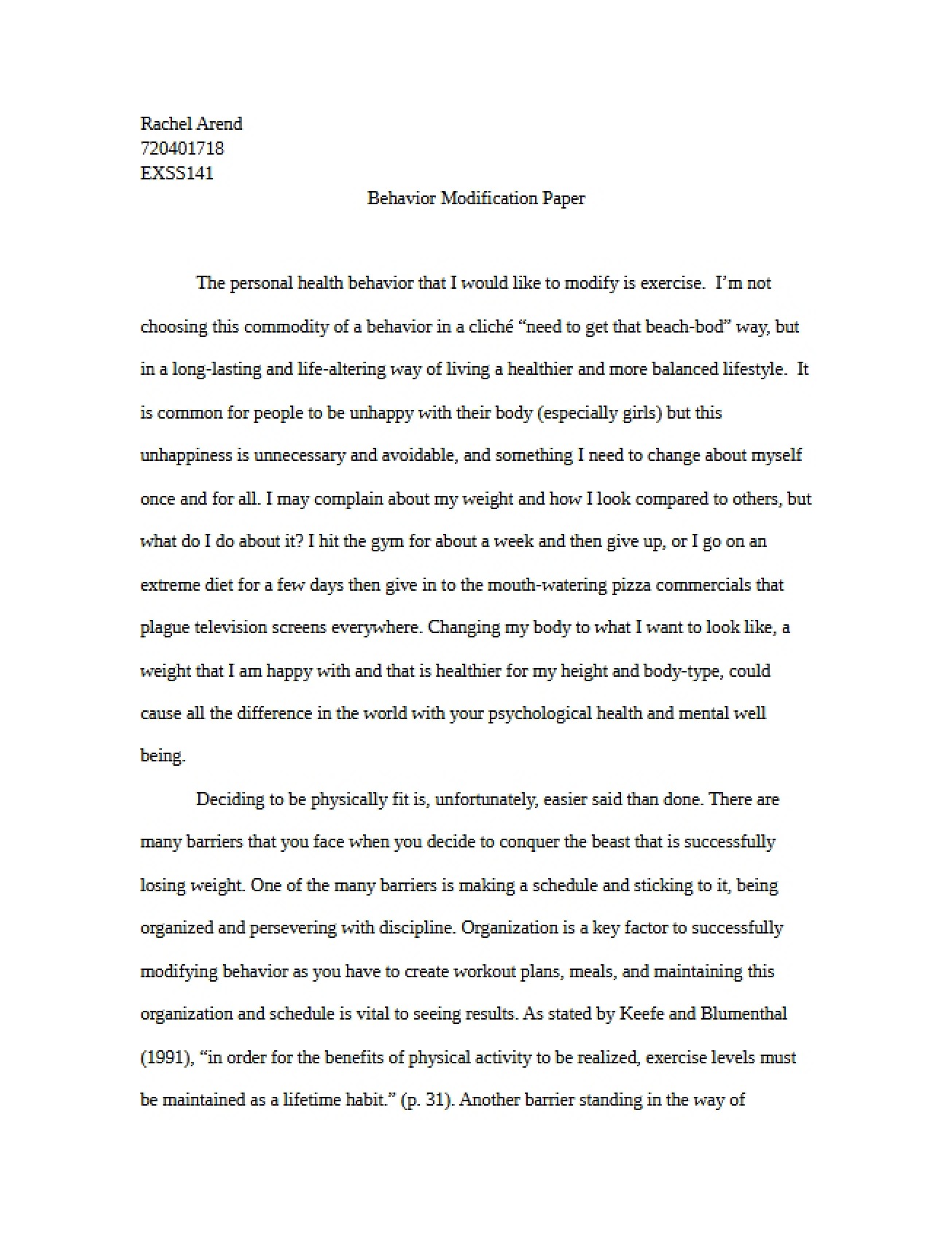 Final Paper on Behavior Modification