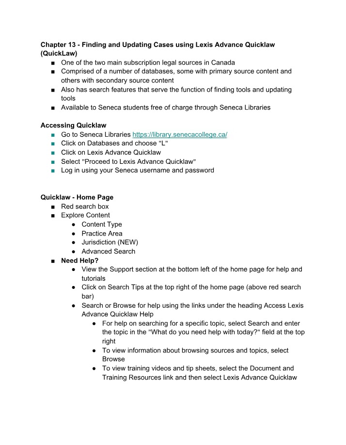 Lexis Advance Quicklaw - Updating and Finding Canadian Cases