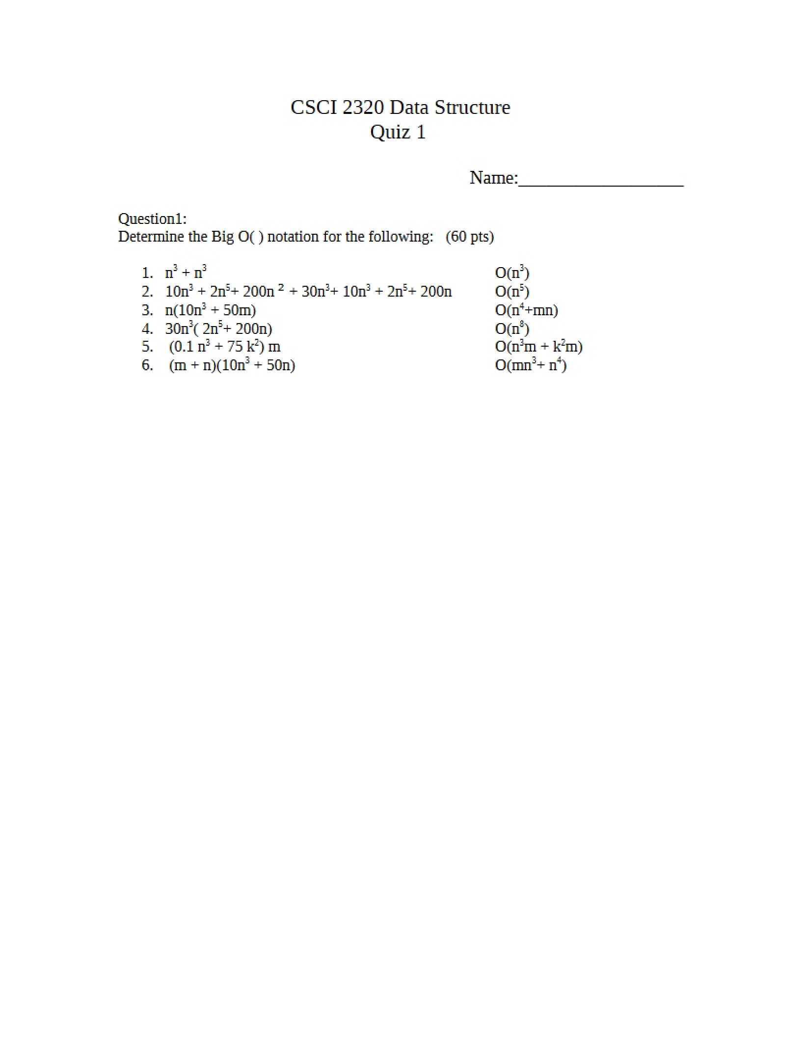 Quiz 1 Answer Key