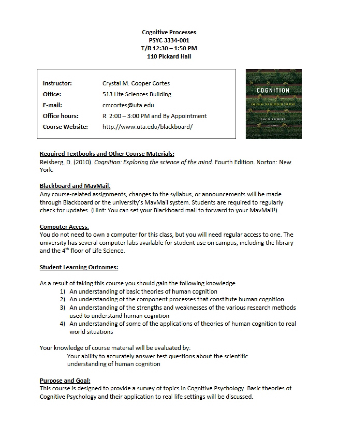 Syllabus for Cognitive Processes