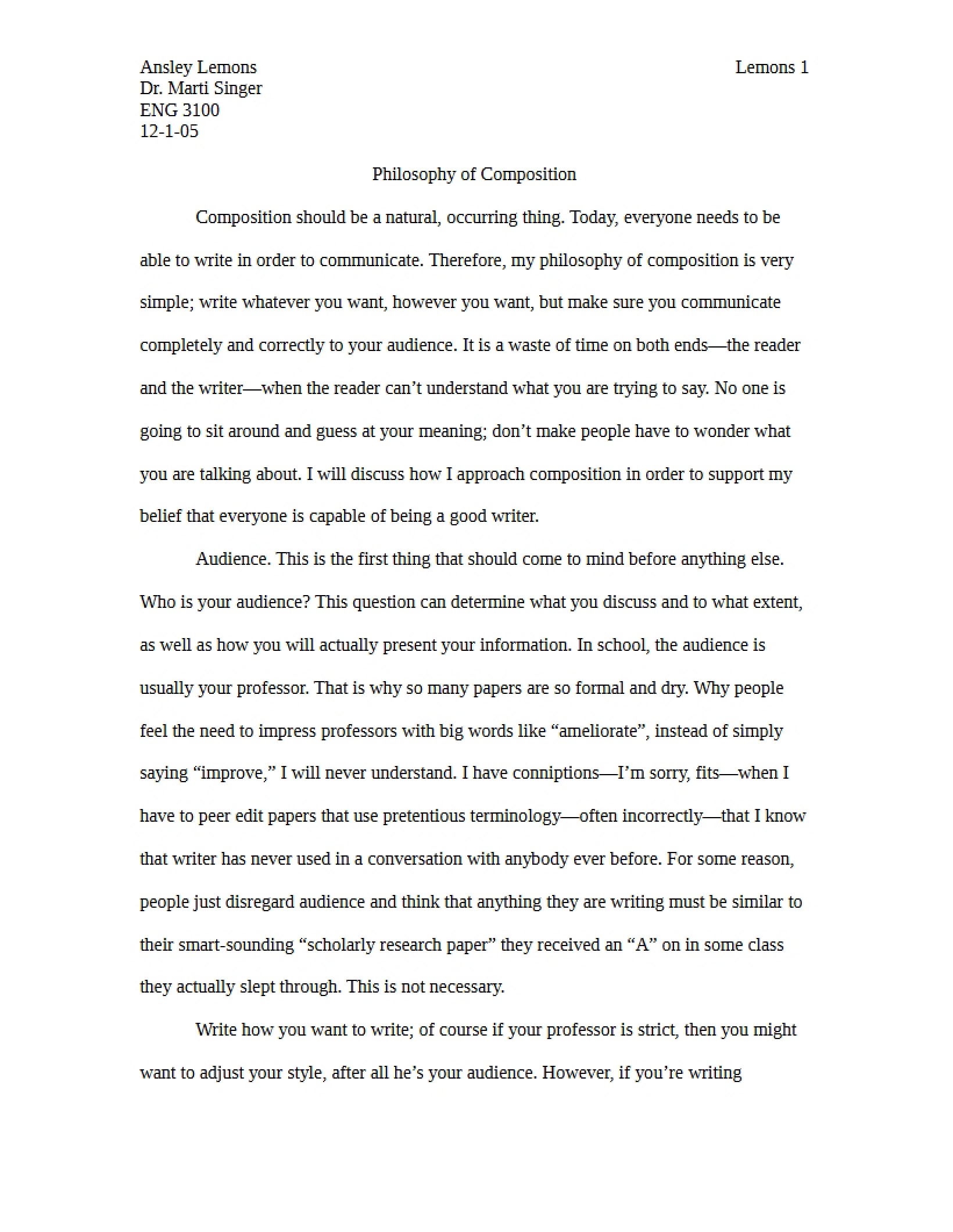 Philosophy of Composition (ENGL 3100)