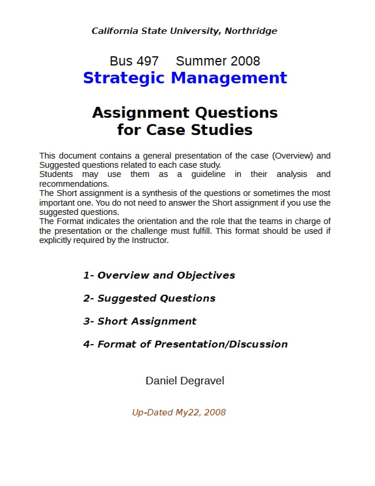 Questions for Case Study Assignments