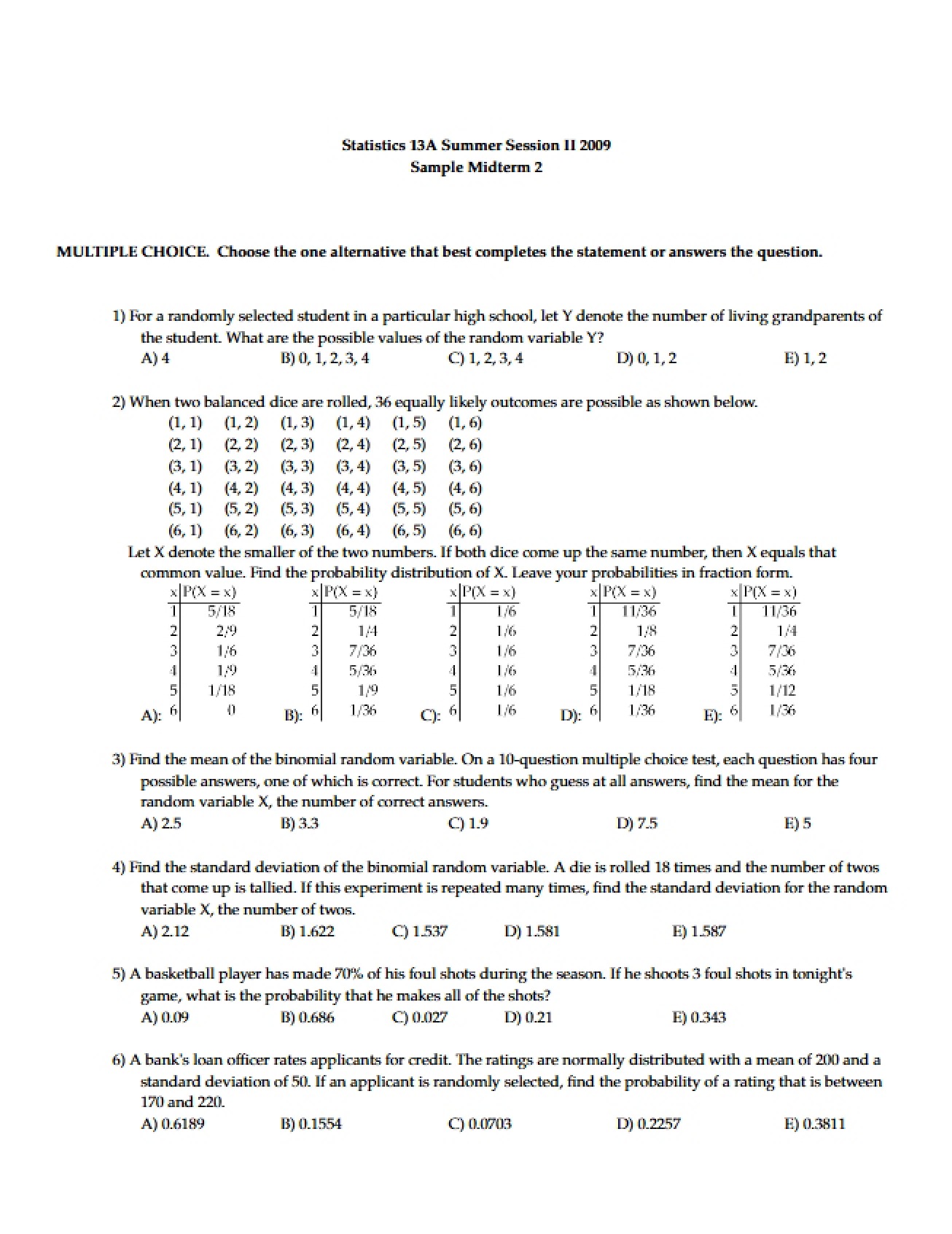 Sample Midterm 2