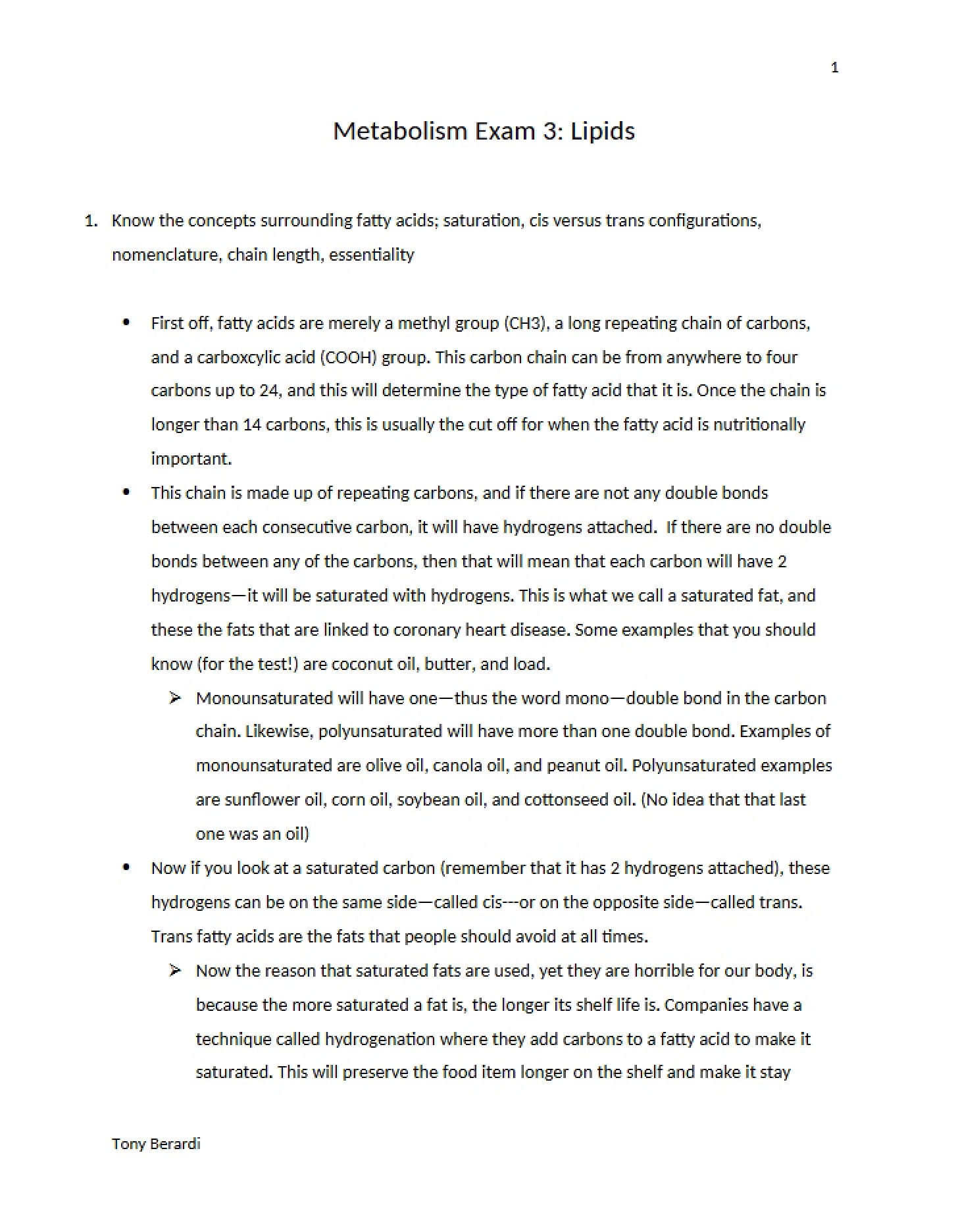 Lipids Metabolism Exam 3