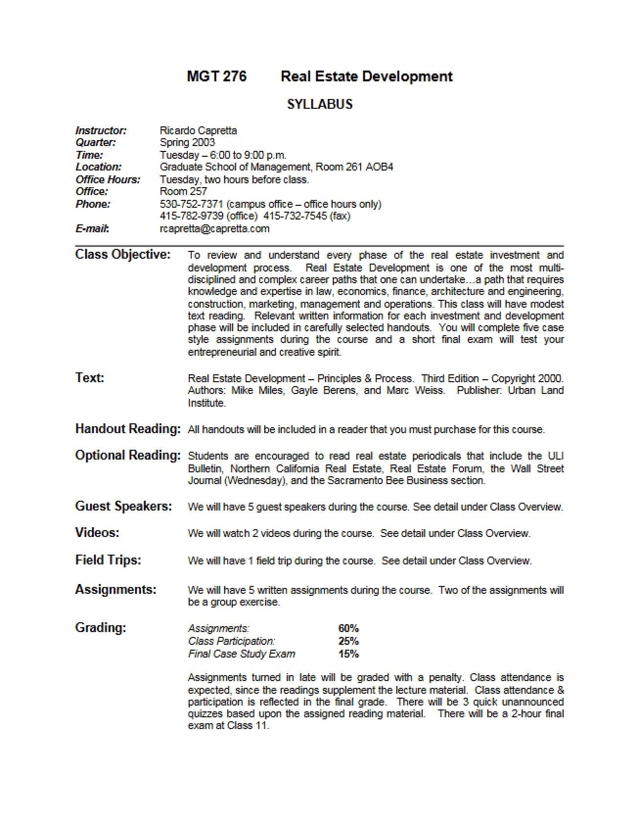 MGT 276 Course Syllabus