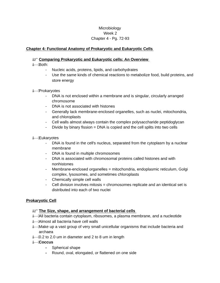 Prokaryotic and Eukaryotic Cells - A Comparison