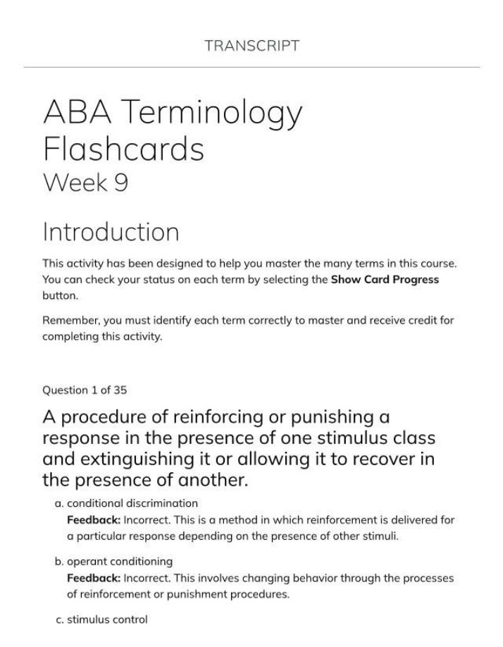 Week 9 ABA Terminology Flashcards