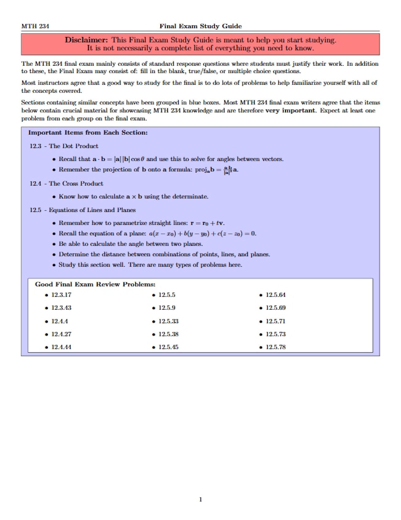 Study Guide for Final Examination