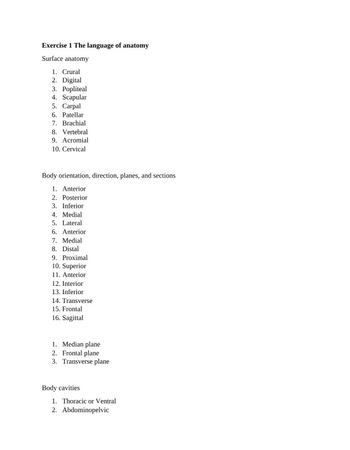 Exercises on the Language of Anatomy