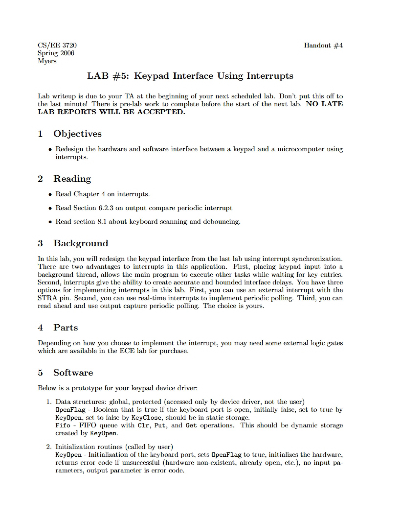 Keypad Interface via Interrupts (Lab 5)
