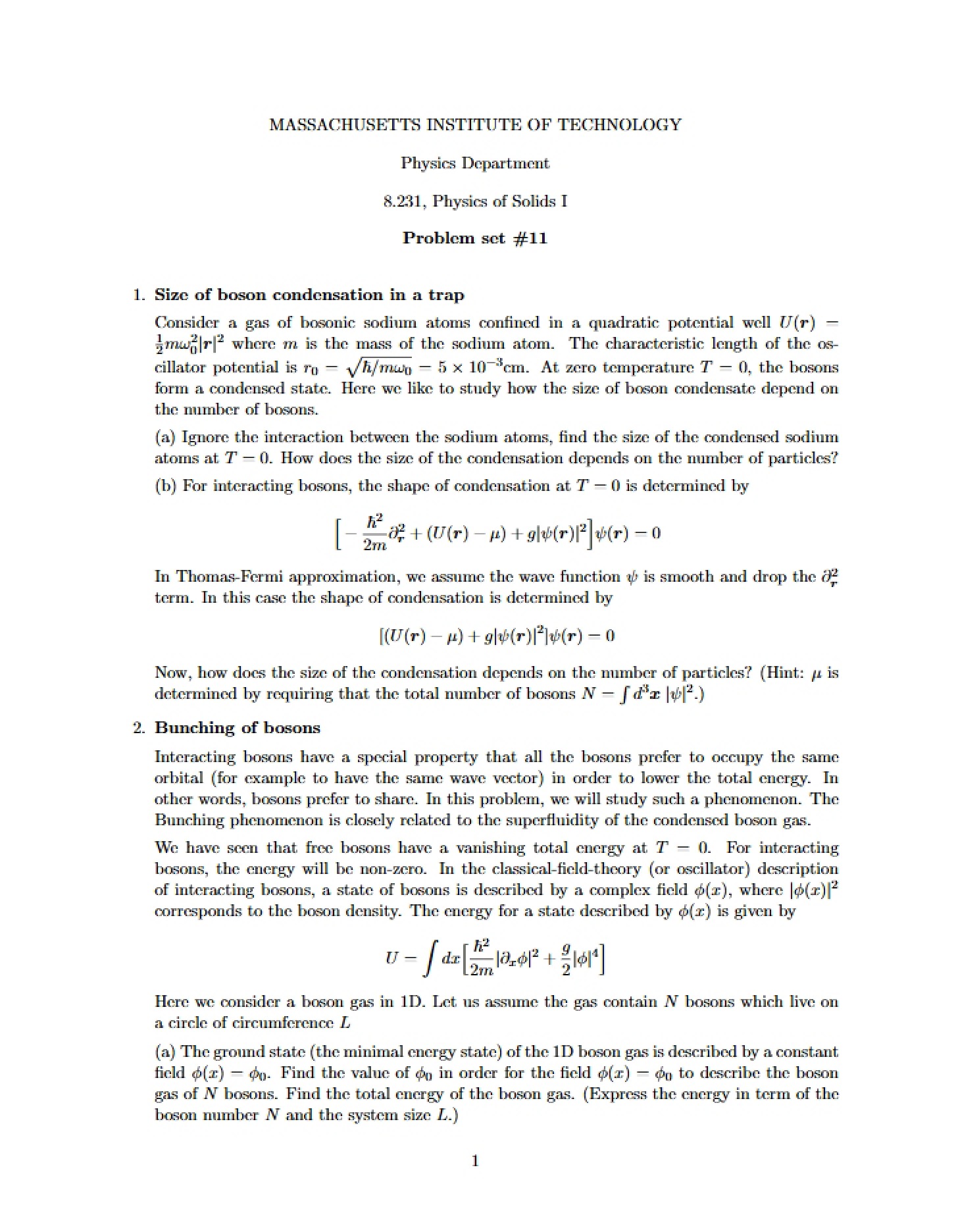 Eleventh Problem Set