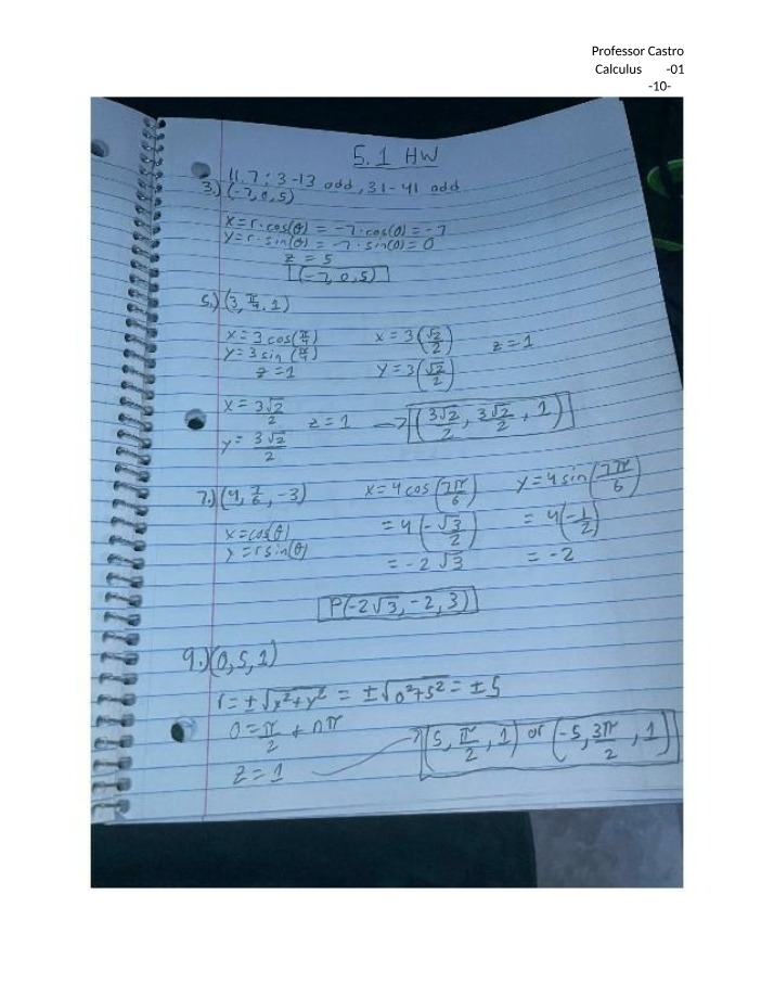 Homework Solutions for Calculus 252-01