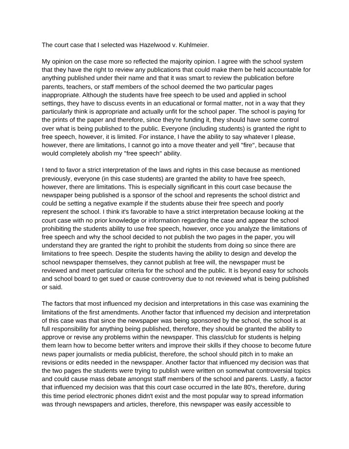 US History 439 - Hazelwood v. Kuhlmeier