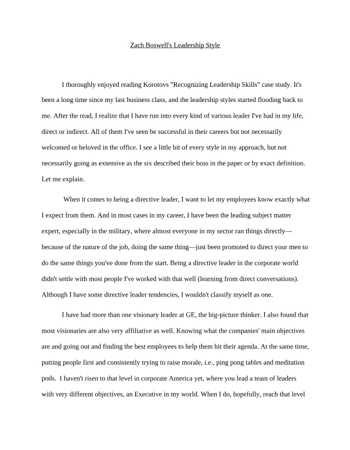 Leadership Style of Zach Boswell - Directive and Visionary