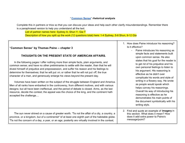 Analyzing Rhetoric in Thomas Paine's 'Common Sense'