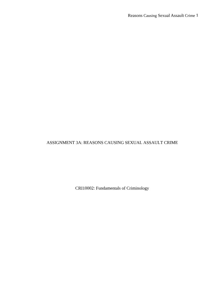 Reasons Behind Sexual Assault - Assignment A3