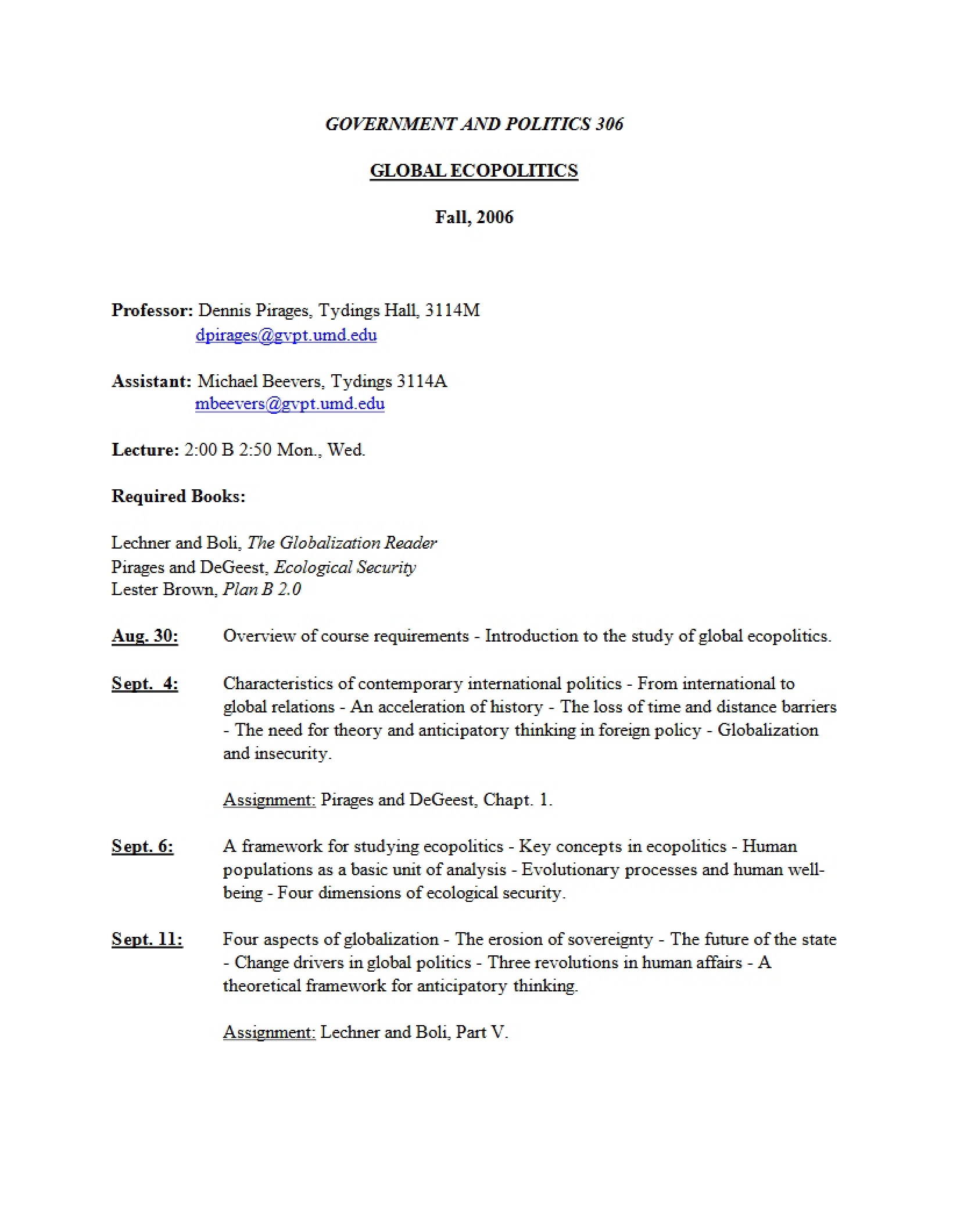 Global Environmental Politics Syllabus