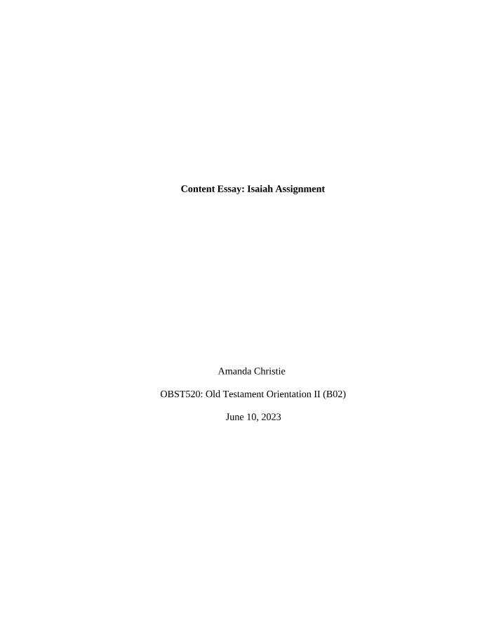 Content Essay for Isaiah Assignment