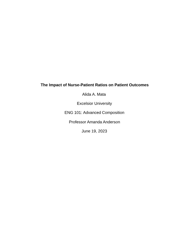 Impact of Nurse-Patient Ratios on Patient Outcomes