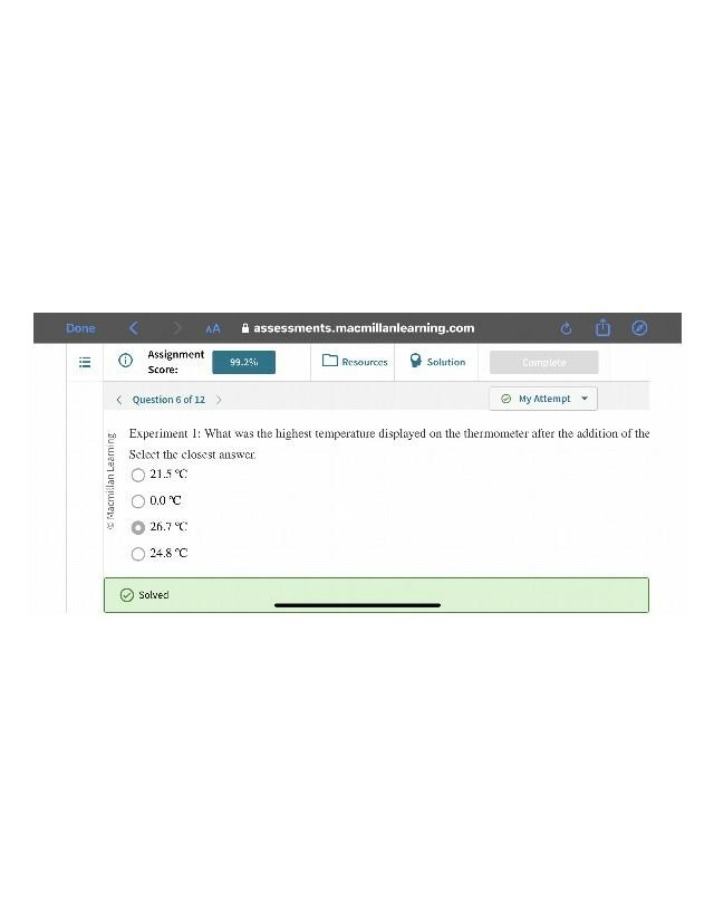 Experiment 1 - Highest Temperature After Addition