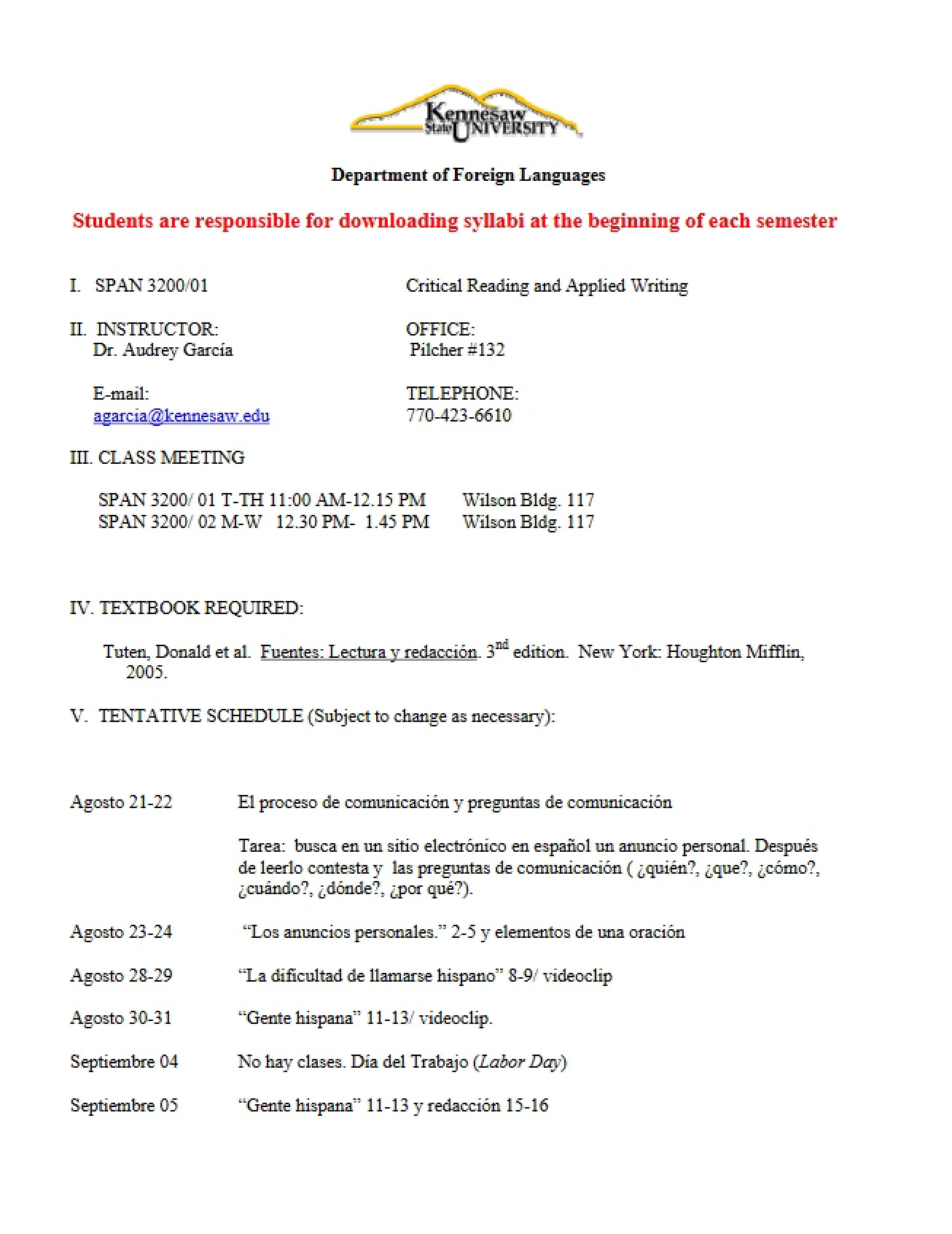 Syllabus and Policies for SPAN 3200