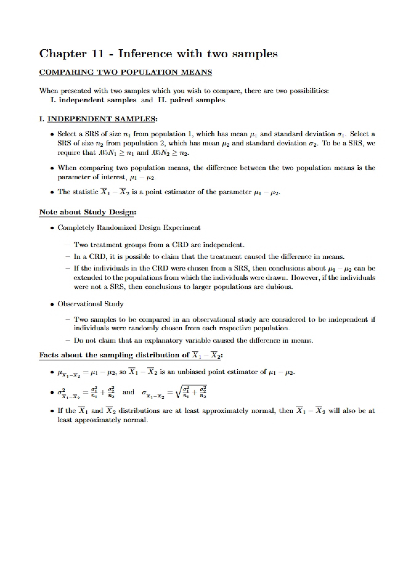 Two Sample Inference Chapter 11