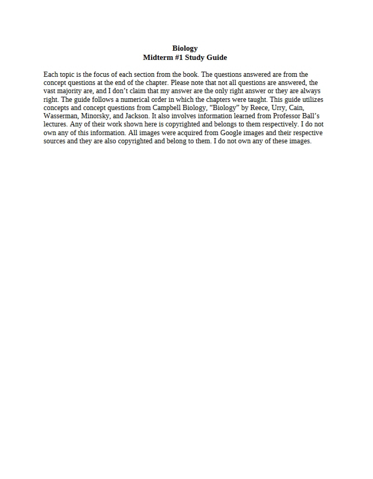 Study Guide First Midterm