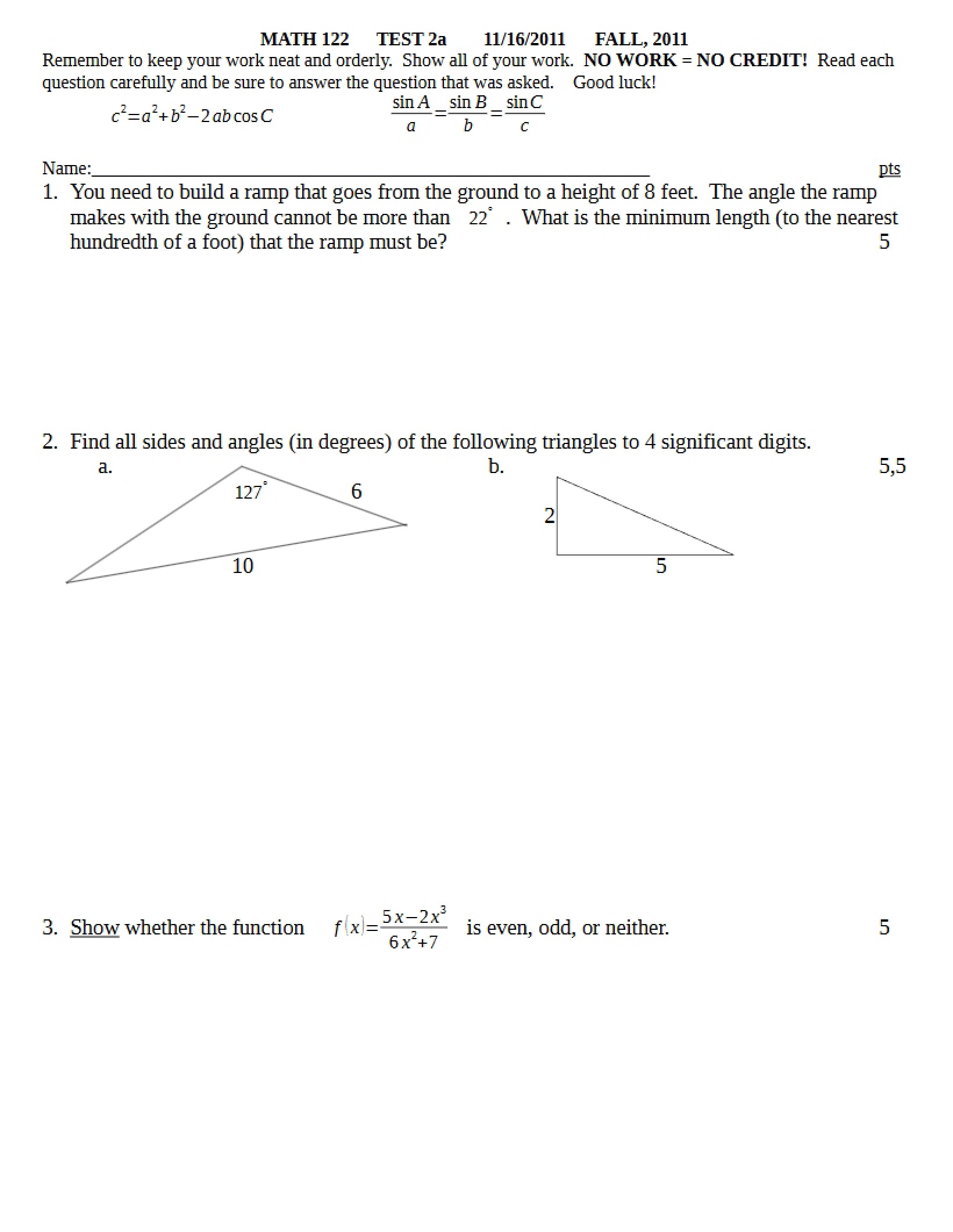 Test 2a Math 122