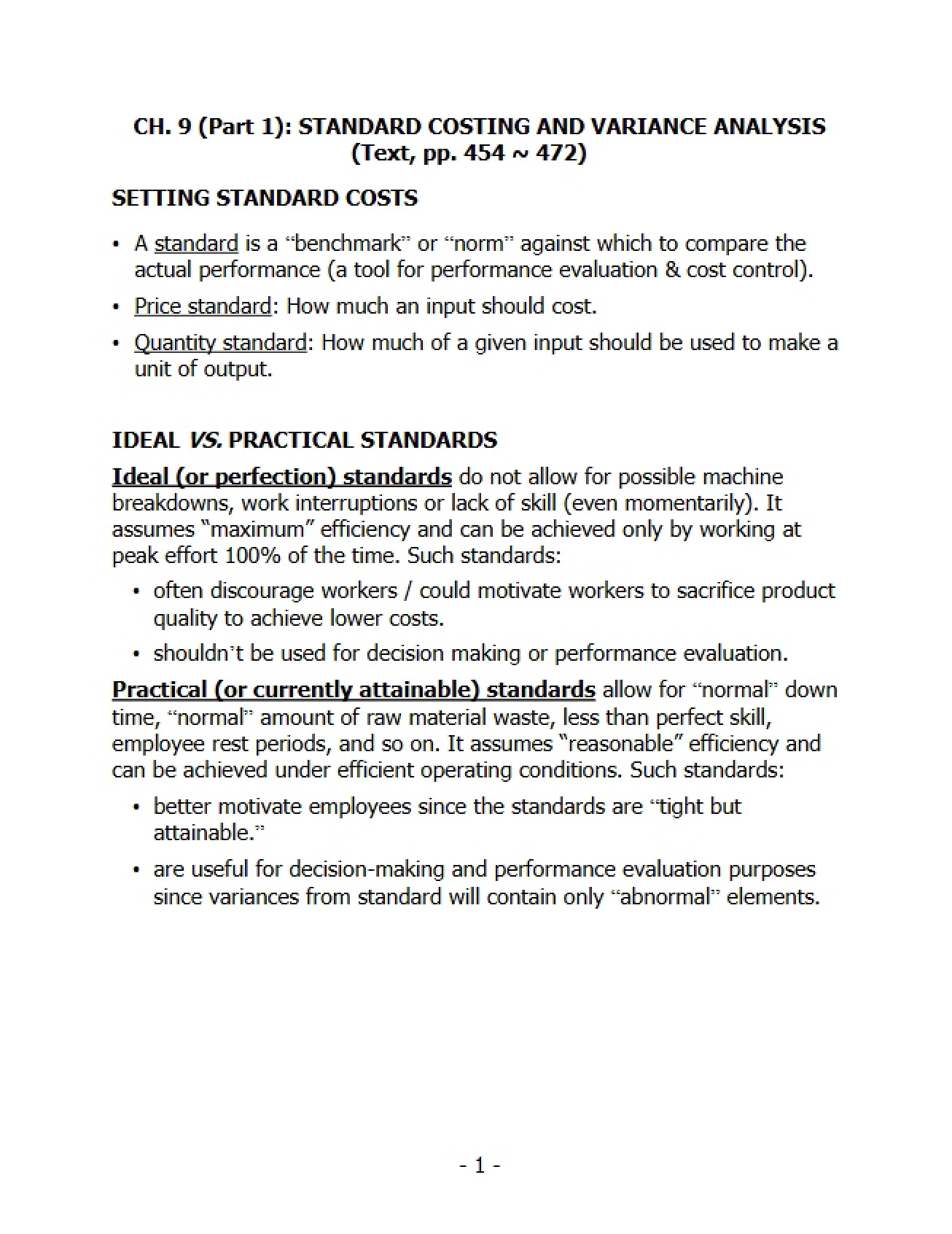 Variance Analysis and Standard Costing