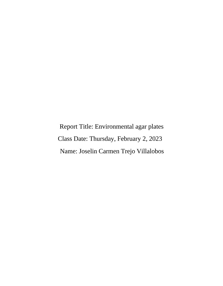 BIOL 1409 - Environmental Agar Plates