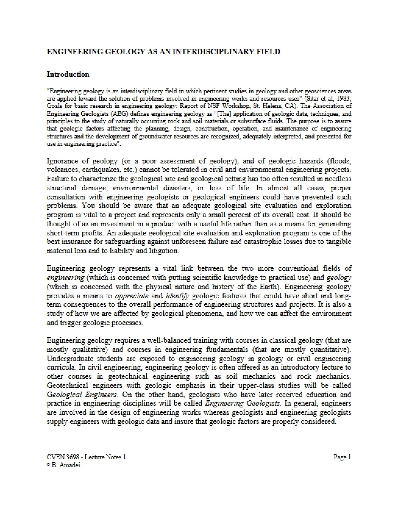 Engineering Geology as a Multi-Disciplinary Field