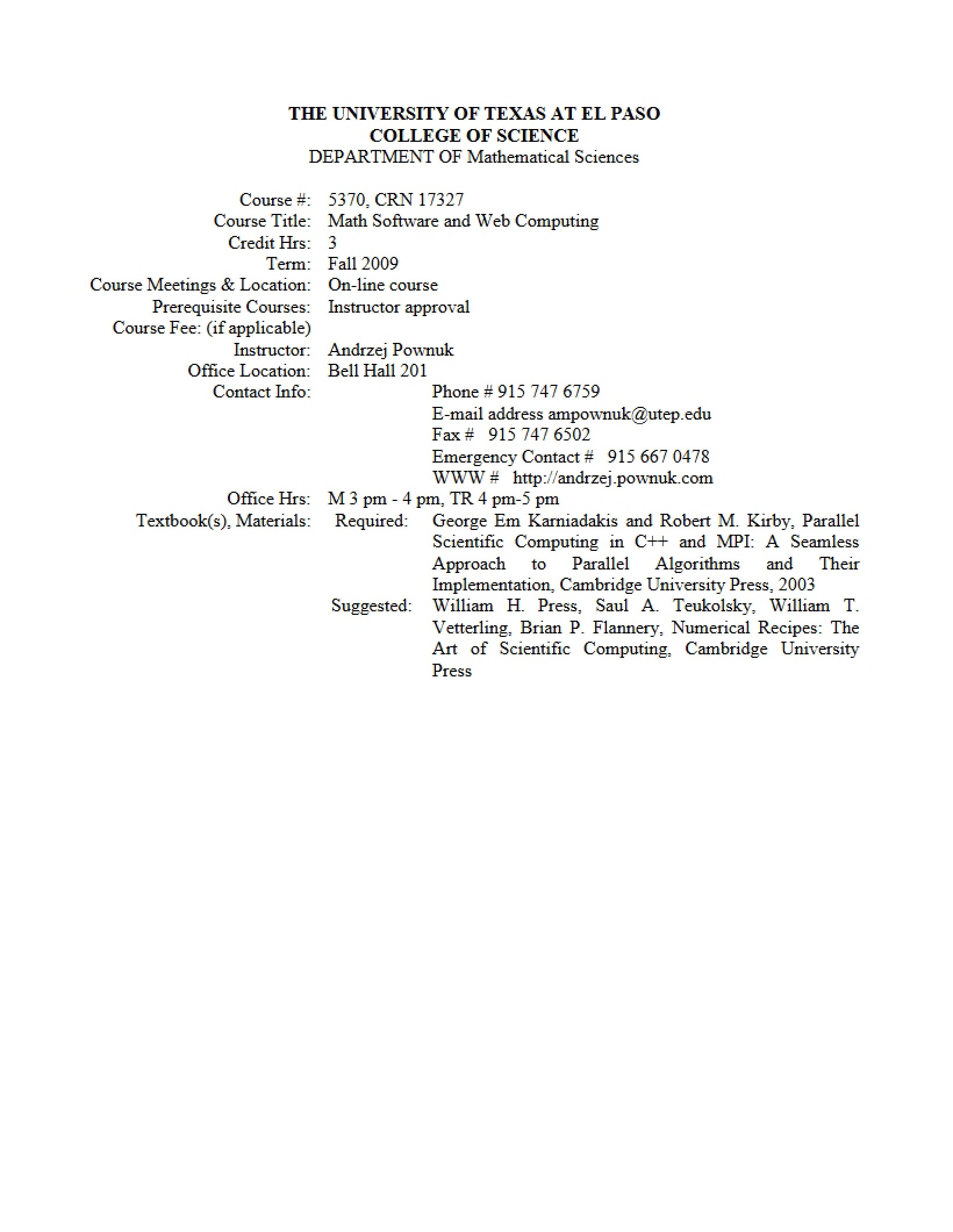 Seminar Course Outline