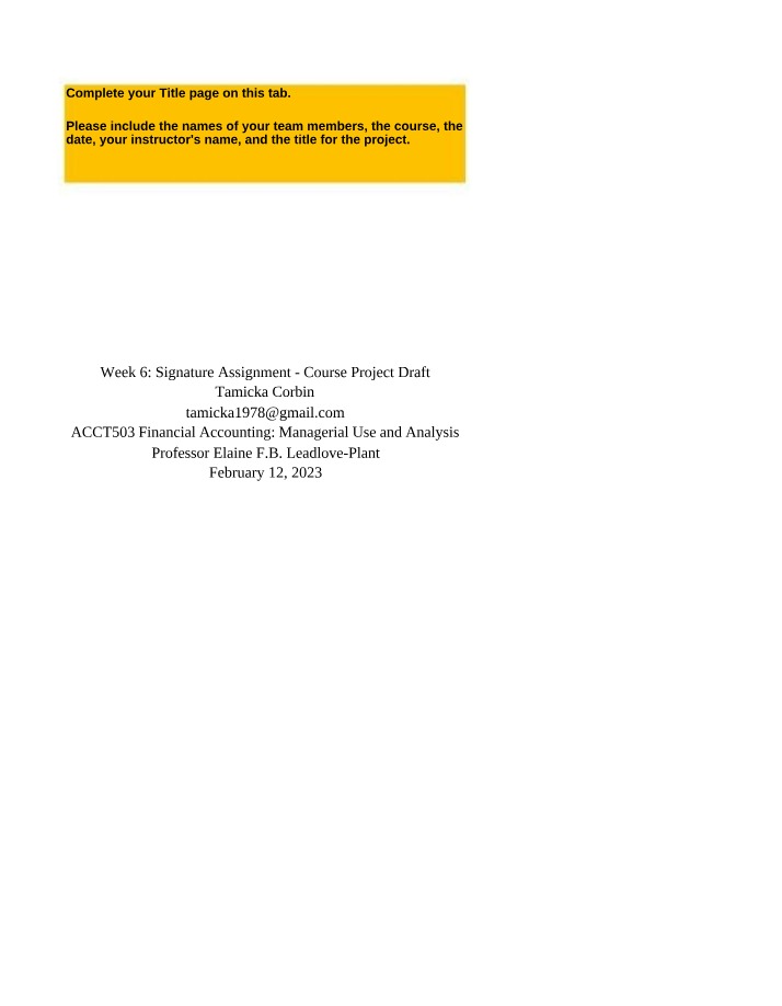 Week 6 Signature Assignment - ACCT503 Financial Accounting