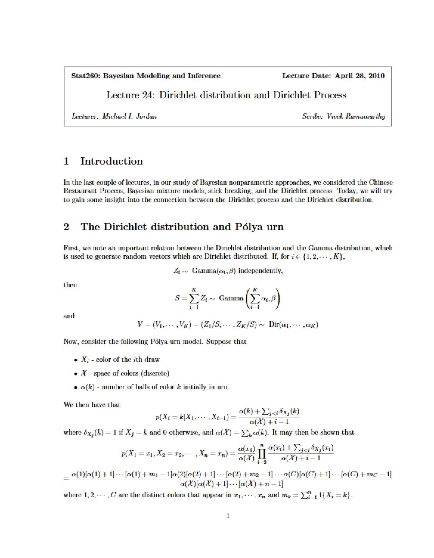 Dirichlet Process and Distribution