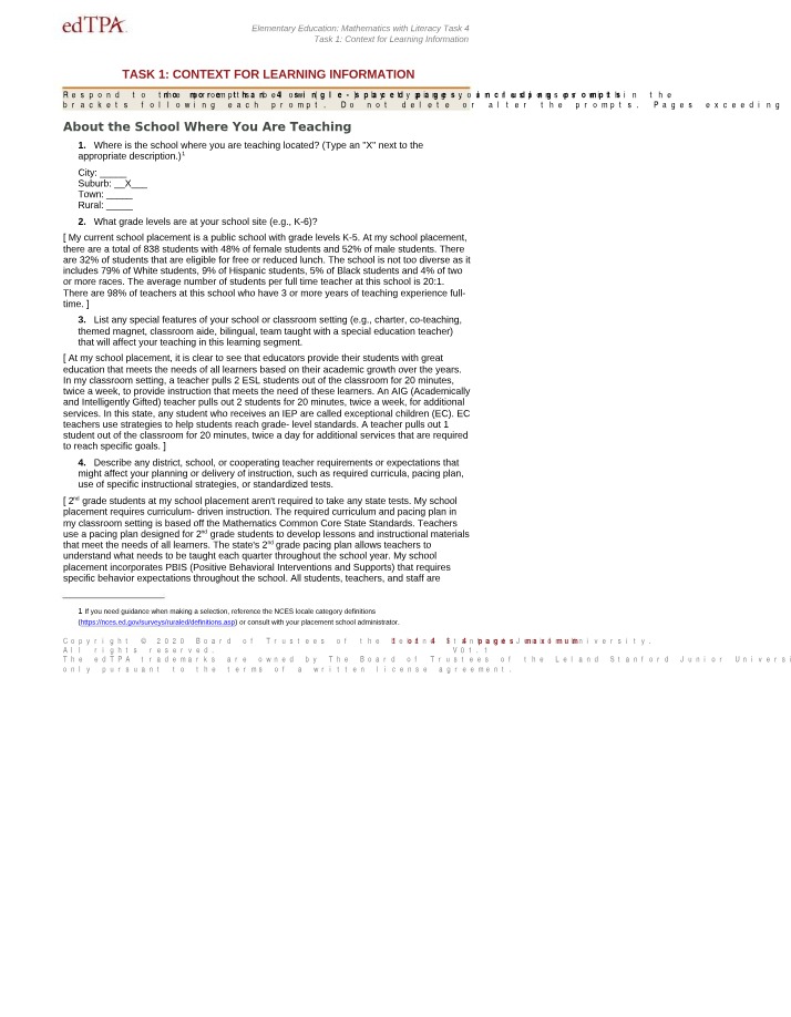 Mathematics and Literacy Task 4 for Elementary Education