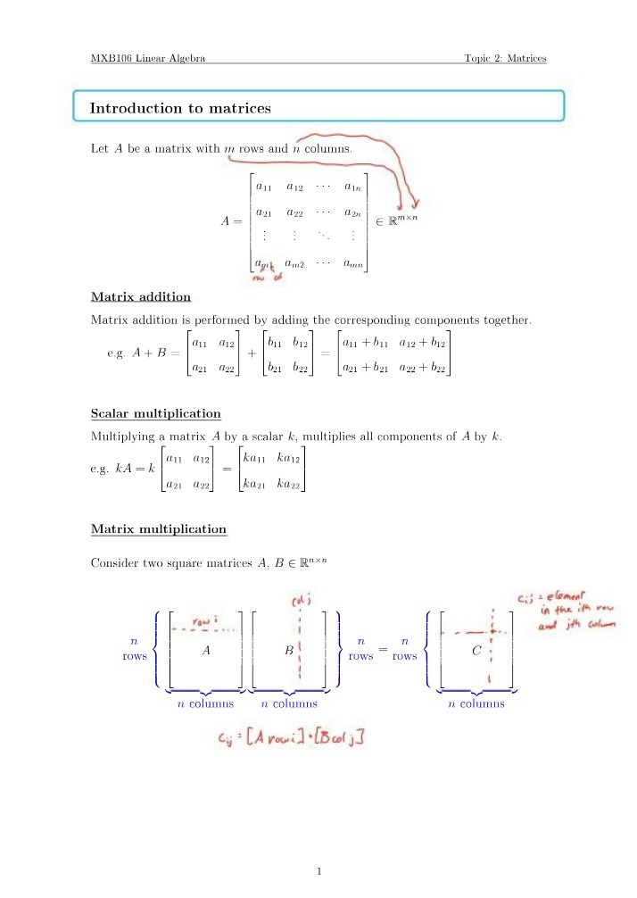 Topic 2 Matrices in MXB106 Linear Algebra
