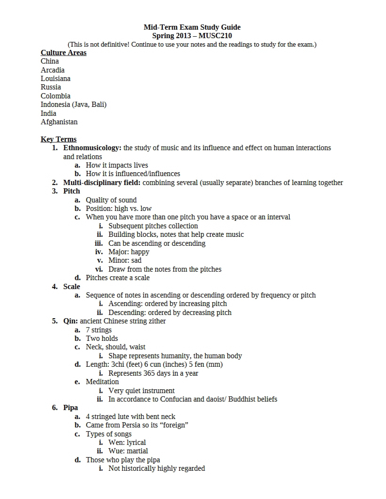 Guide for Mid-Term Exam