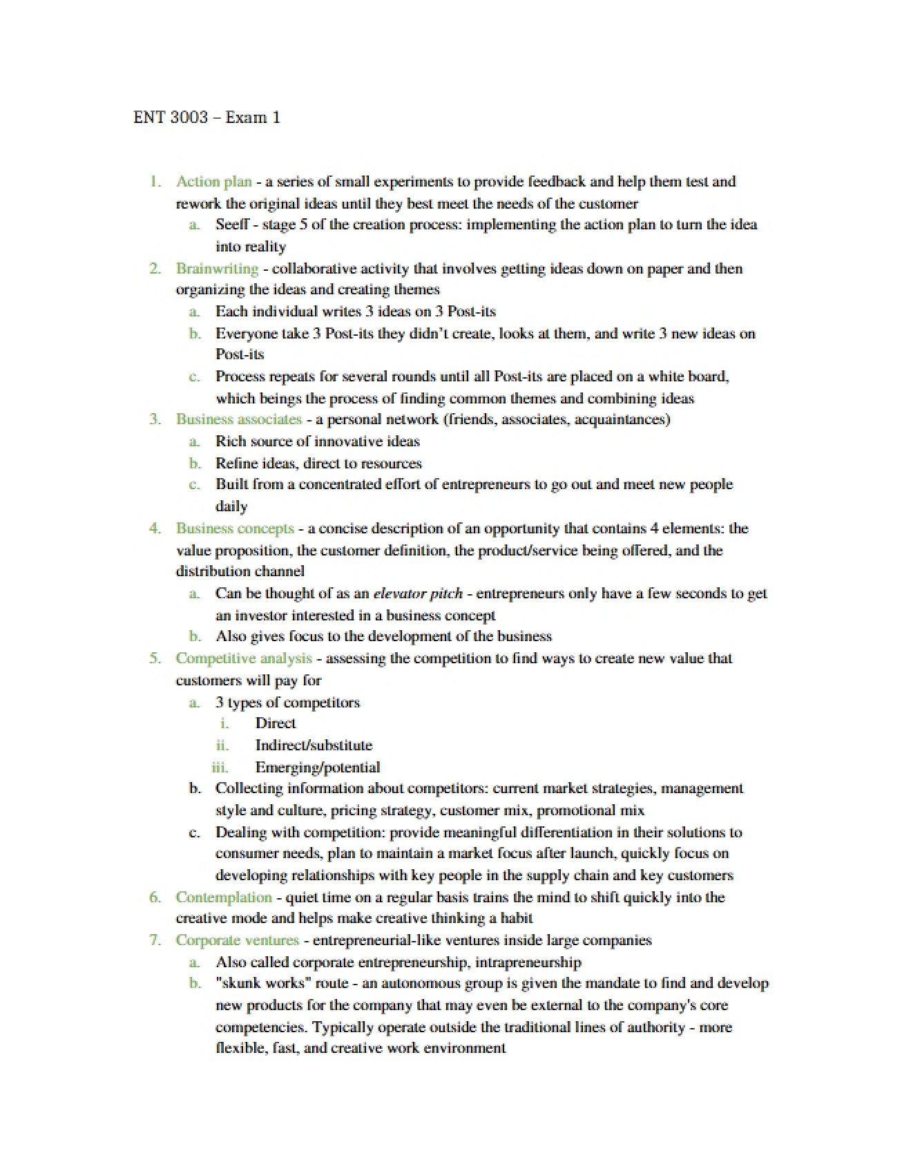 Entrepreneurship Course First Examination Notes