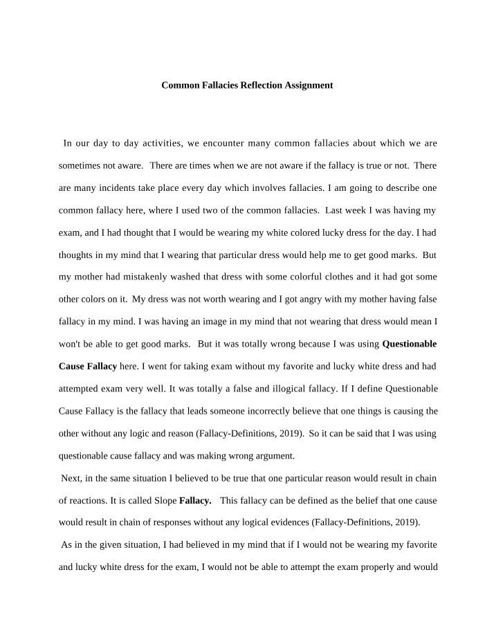 Reflection Assignment for Common Fallacies