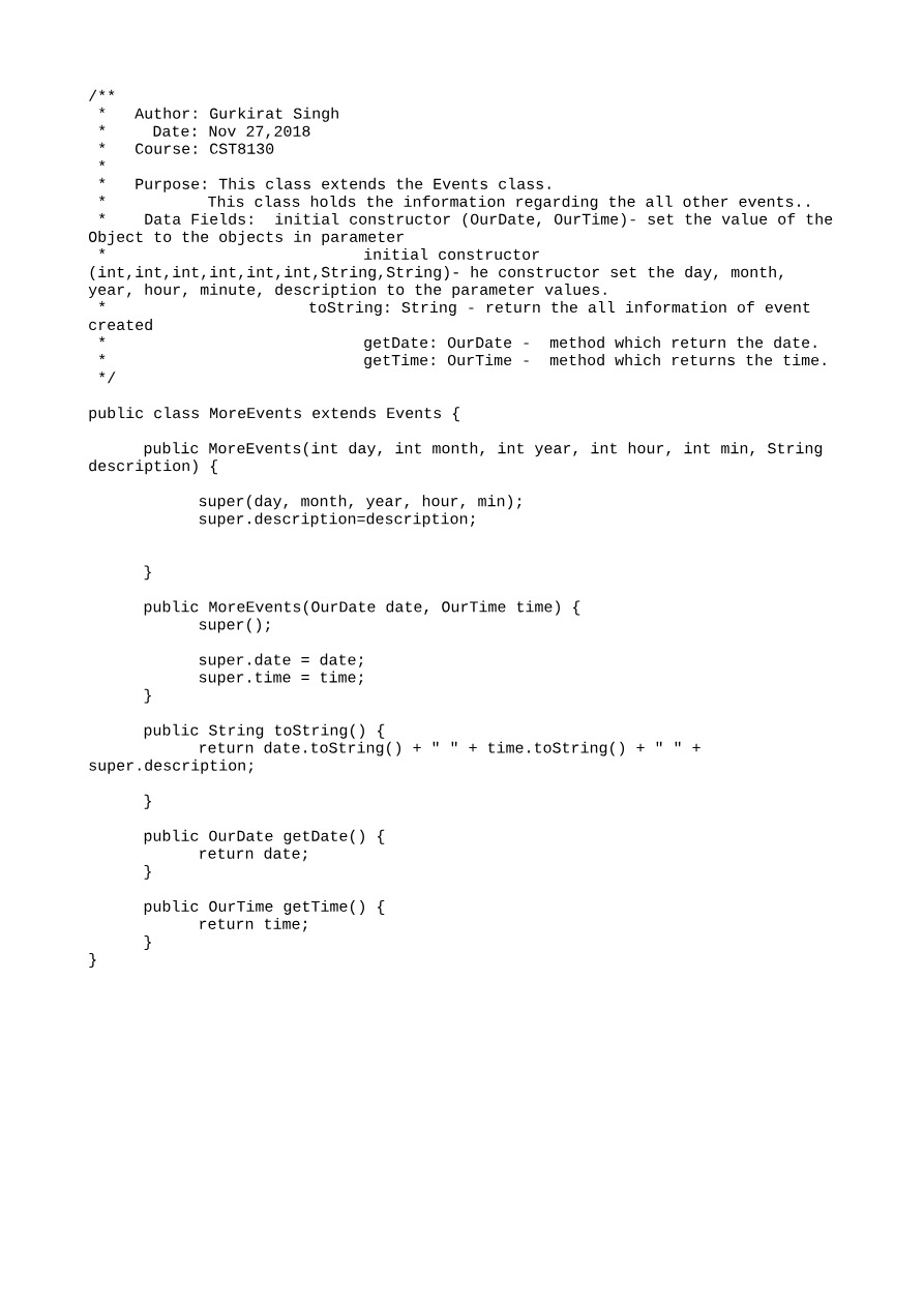 MoreEvents Java Class - CST8130