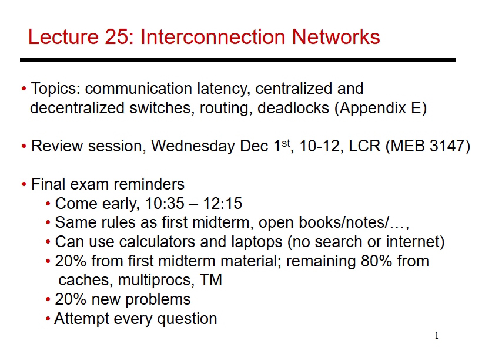 Lecture 25 Networks and Interconnections
