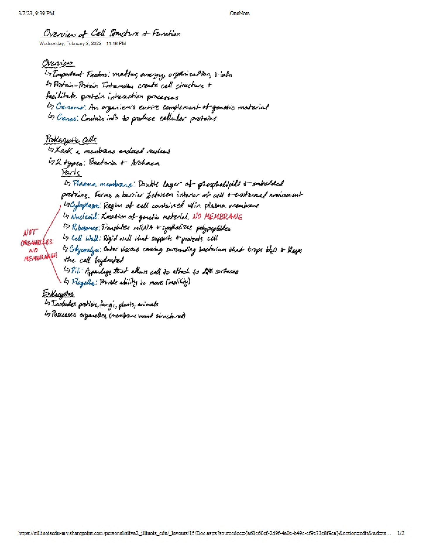 Cell StructureFunction Notes (MCB 150)