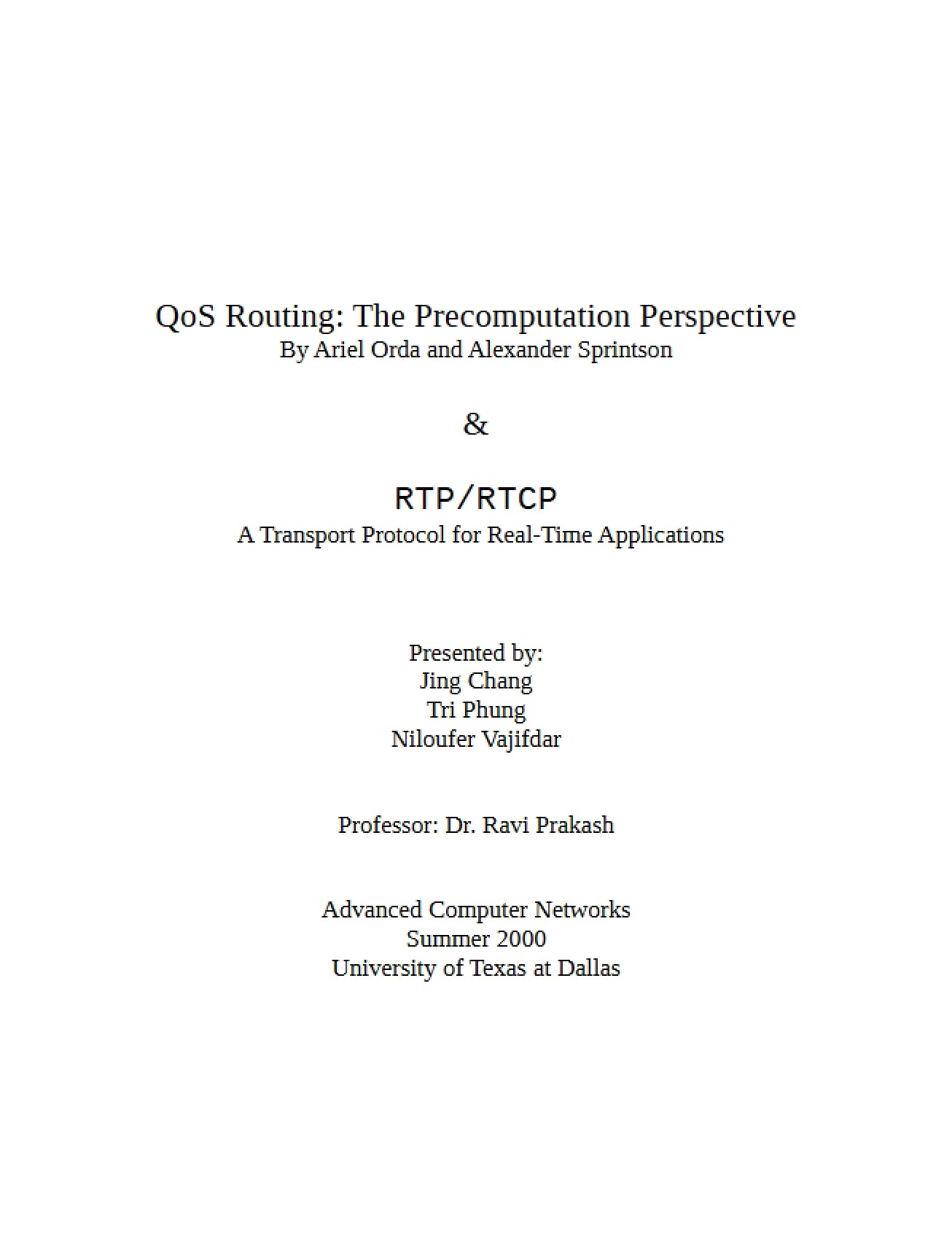 Critique of the Precomputation Perspective in QoS Routing