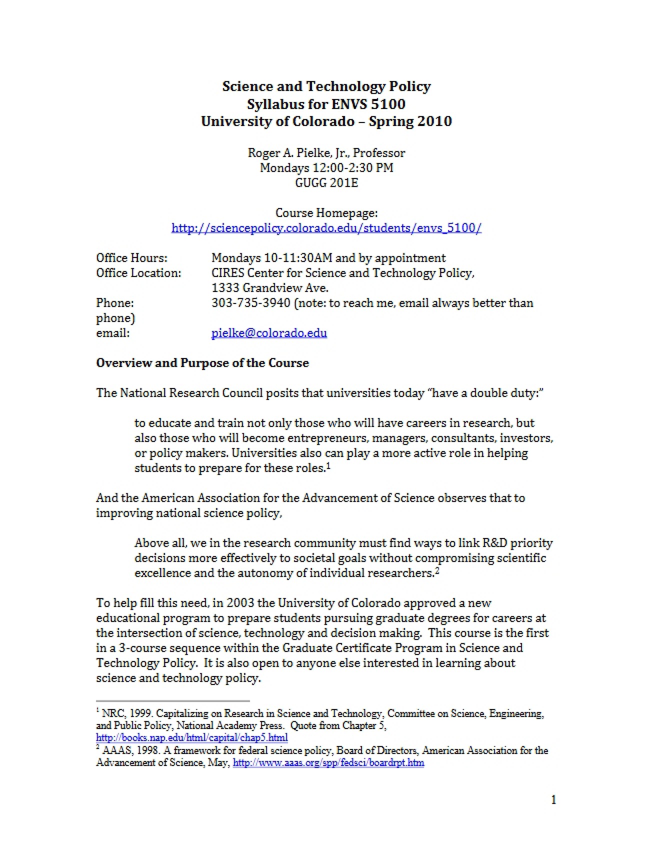 Environmental Studies Special Topics Syllabus (Set 1)