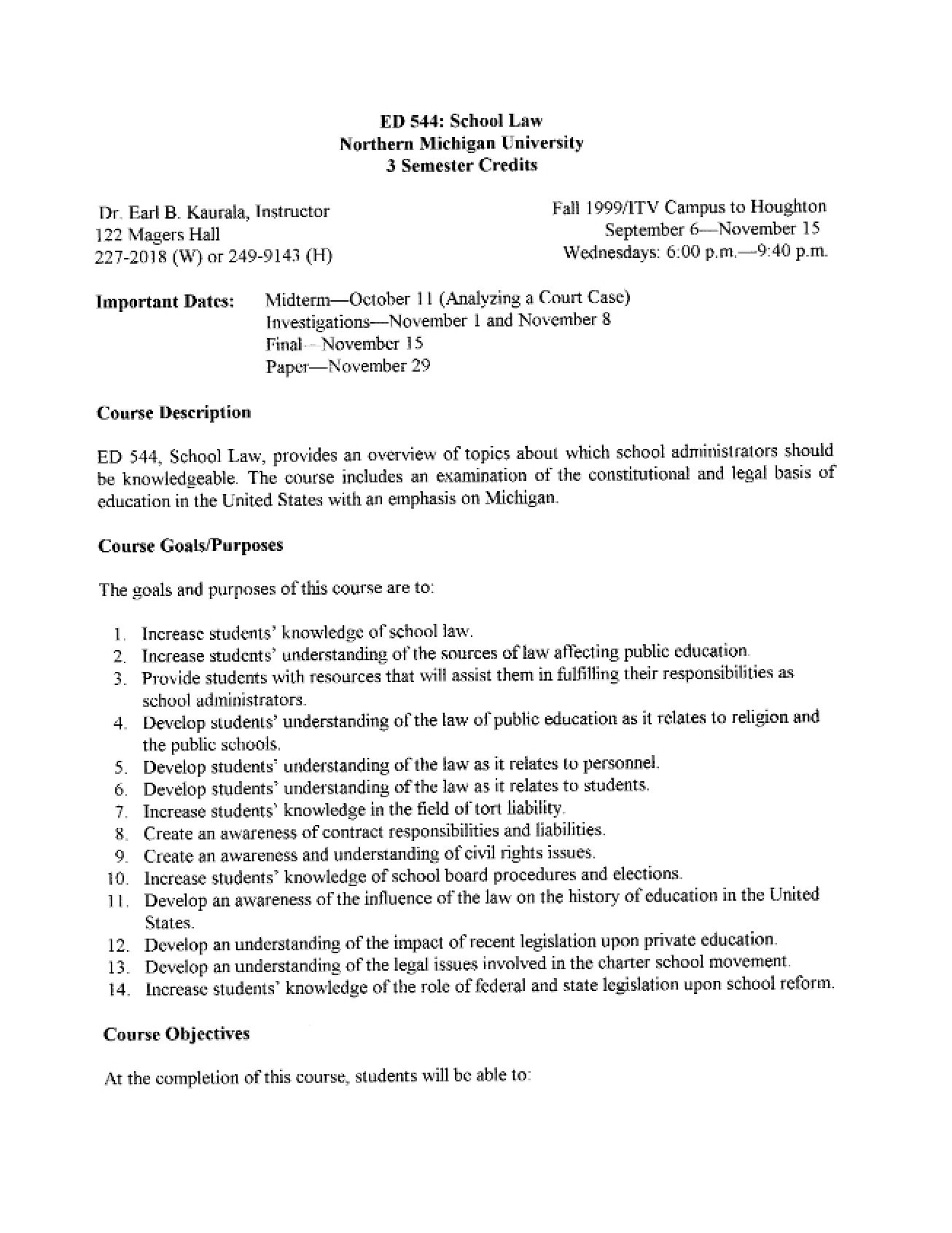 School Law Syllabus